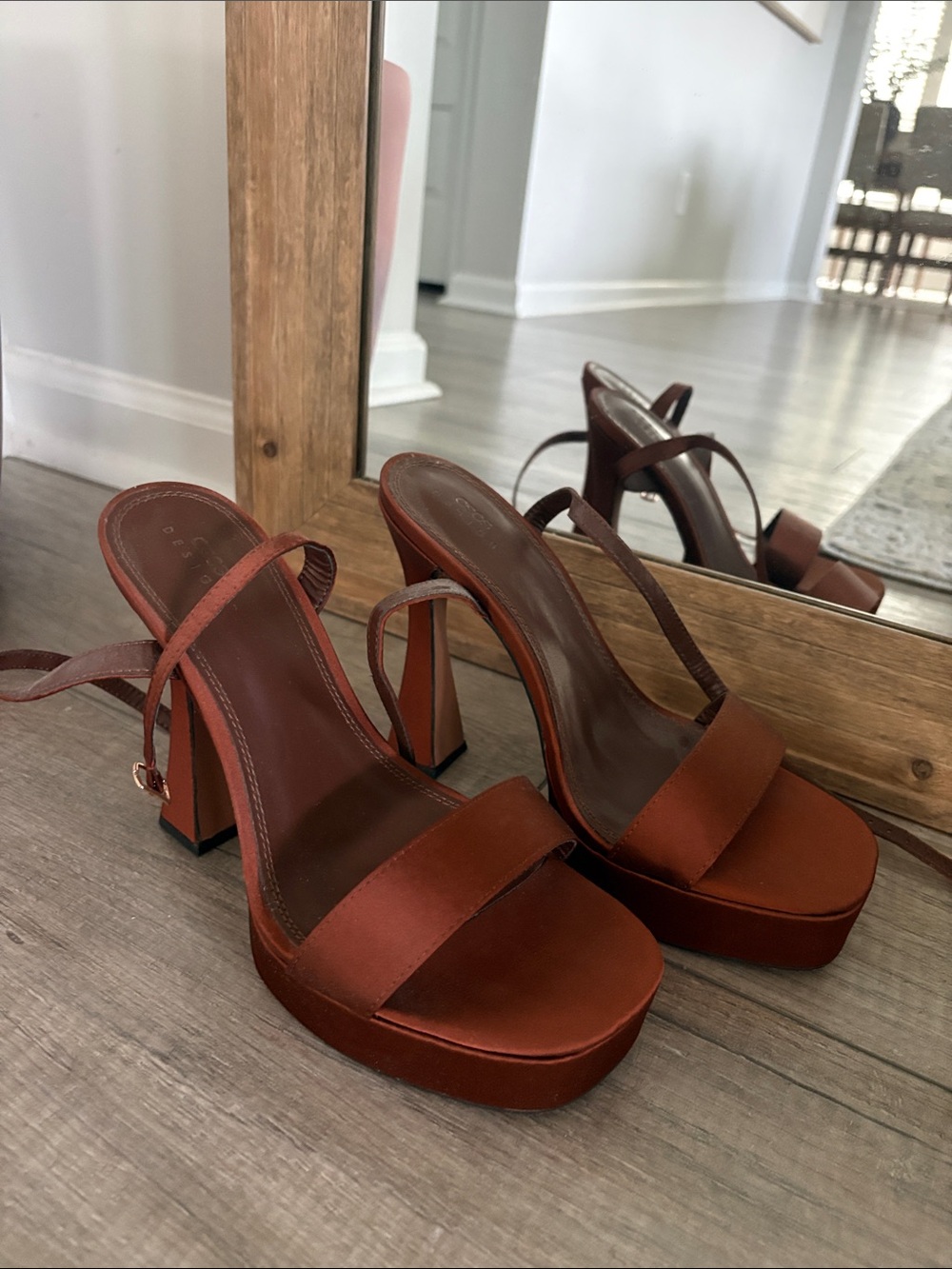 ASOS Wide Fit Noon platform barely there heeled sandals in chocolate Size 9